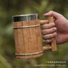 Caneca de Cerveja de Barril de Madeira com Personalidade Criativa, Aço Inoxidável, Grande Capacidade, Caneca de Água para Bar, Caneca Vintage Simulada, Caneca de Cerveja