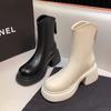 Piel Suave, Forro de Felpa, Cálidos, Suela Gruesa, Tacón Alto, Botines Blancos Cortos, Que Aumentan la Altura, Adelgazantes, Tacón Grueso, Botas Martin para Mujer, Botines Ajustados Retro