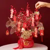 Bolsa de la Suerte Accesorios Dios de la Riqueza Fruta del Dinero Bayas Rojas Hojas de Ginkgo Eucalipto Arreglo Floral DIY Adornos de Año Nuevo Decoraciones
