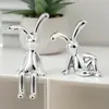 Figura de conejo de orejas largas plateada galvanizada para sala de estar, adecuada para gabinetes de TV, vitrinas de vino, recibidores, decoración del hogar y como accesorio único para coche