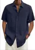 2026 Sitio Independiente Deseo Artículo Más Vendido de Amazon Verano Cuello en V Botón Algodón Lino Color Sólido Camisa de Moda para Hombre