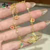 Pulsera Nueva Estilo Oro Arena Mariposa con Mariposa Azul Esmaltada Tradicional y Diseño de Perlas, Joyería Esmaltada Estilo Corte para Mujer
