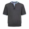 Camiseta de Punto de Manga Corta para Hombre, Falso Dos Piezas, Patchwork, Cuello Redondo, Cuello Henley, Estilo Old Money, Seda Artificial, Verano, Venta al por Mayor de Fábrica Transfronteriza
