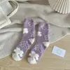 Calcetines Pantufla para Mujer Amazon 2024 Calcetines de Vellón Coral Cálidos Bordados Forrados de Vellón Caña Media Calcetines para Dormir en Casa para Mujer Flor