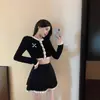 Traje social estilo xiaoxiang feminino verão filha rica cardigã curto de tricô casaco saia plissada conjunto de duas peças