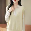 Chaleco de punto de algodón puro con cuello en V para mujer, nueva colección principios de otoño 2025, color liso, corte holgado, sin mangas, perfecto para usar en capas, top para mujer