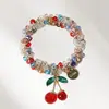 Pulsera de Cristal de Color con Pedrería de Corea del Sur Anillo para el Cabello de Doble Uso Cuerda para el Cabello Cuerda para el Cabello de Niñas Correa de Goma de Cereza Adorno para la Cabeza Paytail para Mujeres