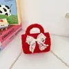 Bolso Pequeño de Hombro para Niños de Nuevo Estilo, Bolso de Mano de Peluche con Lazo para Niñas, Bolso de Cadena de Princesa Lindo Festivo y de Moda para el Año Nuevo