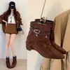 2026 Novas Botas Curtas Estilo Francês Outono Inverno Salto Escondido Temperamento Botas de Tornozelo Emagrecimento Feminino Botas para Barra da Calça Ocidental Botas Martin
