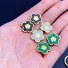 Aço Titânio Simples Madrepérola Trevo de Quatro Folhas Banhado a Ouro Brincos Anel Colar Pulseira Brincos Conjunto de Pingente de Joias Brincos