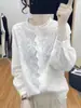 Camisa Bordada de Algodão Puro com Gola Alta Vazada Estilo Francês para Mulheres, Nova Coleção Primavera e Outono 2026 Manga Longa Elegante Solta Versátil
