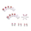 Uñas postizas ponibles estilo océano, forma cuadrada mediana-larga, diseño de pez payaso blanco lechoso y estrellas de mar, uñas postizas removibles