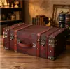 Maleta de Madera Vintage Estilo Europeo con Remaches Desgastados, Caja de Almacenamiento de Gran Capacidad para Atrezo, Regalos y Coleccionables