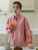 Camisa rosa de manga larga para mujer, estilo nuevo, casual y cómoda, de corte holgado, 100% algodón, con diseño único.