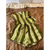 Conjunto de Pijama Camisola Listrado Verde Estilo Japonês para Mulheres Verão 2026 Novo Estilo Shorts Frescos e Confortáveis Conjunto para Casa