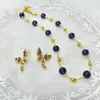 Brincos de Tarraxa Borboleta Inteligentes Violeta Retrô Colar com Contas de Ametista Luxo Leve Alto Padrão Exquisite Mais Fácil de Combinar Conjunto