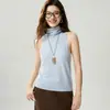 Top sem mangas 100% cashmere, colete suéter de gola alta, peça de tricô externa em camadas feminina para primavera e outono