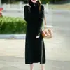 Falda Larga de Punto 100% Lana Pura con Cuello Semiabierto para Mujer, Manga Larga, Holgada, Color Sólido, Moda Casual, Falda de Punto de Lana con Cremallera