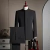 Traje Zhongshan Nuevo Estilo Chino con Cuello Mao y Botonadura Oculta, Traje para Hombre, Atuendo de Boda para Novio, Traje de Dos Piezas