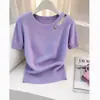Tejido hueco Estilo 2026 Nuevo diseño Primavera y Verano Morado Ultraholgado Cómodo y Elegante Top de Manga Corta para Mujer