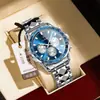 POEDAGAR Marca Baodaqie Comercio Exterior Multifuncional Correa de Acero Negocio Calendario de Tres Ojos Reloj de Cuarzo para Hombre 815