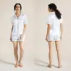 Pijama de Verano para Mujer con Rayas, Color Sólido, Pantalones Casuales Básicos para Dormir, Conjunto de Shorts de Manga Corta para Ropa de Casa de Mujer - Amazon Europeo y Americano