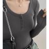 Playera de manga larga con cuello redondo Ropa interior para mujer 2024 otoño e invierno nueva camisa básica negra de alta calidad cuello bajo top de otoño