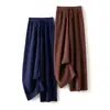 Pantalones de lana gruesa de pierna ancha adelgazantes de talla grande para mujer, otoño e invierno, de cintura alta, corte holgado, pantalones largos de cachemira hasta el suelo