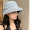 Sombrero de Cubo de Ala Enrollada de Alta Gama Estilo Japonés para Mujer, Sombrero de Sol Vintage para Primavera y Verano con Protección Solar, Sombrero de Pescador de Moda para Circunferencia de Cabeza Grande