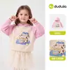 Moletom infantil Dudu com desenho, roupa de outono, blusa simples de manga comprida e gola redonda para meninas, moda infantil tendência para o outono