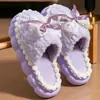 Pantuflas de algodón para niñas con lazo, cálidas y antideslizantes, para uso en interiores y en casa, afelpadas y engrosadas para otoño e invierno, pantuflas de algodón de invierno