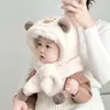 Gorro y Bufanda para Niños Todo en Uno Lindo Dibujo Animado Invierno Terciopelo Engrosado Cálido A prueba de Viento Protección para Orejas Gorro de Felpa para Niños y Niñas