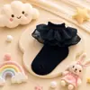 Calcetines de encaje para niñas, calcetines de algodón finos y transpirables de verano, calcetines cortos de encaje estilo princesa lindos, calcetines para niños de color liso al por mayor