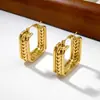 Pendientes Geométricos Chapados en Oro de Acero de Titanio Estilo Europeo y Americano, Simples y de Alta Gama, Pendientes Abiertos de Moda para Mujer, Accesorios de Lujo Ligero