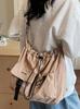 Bolso de Lona de Moda de Gran Capacidad 2025 Verano Nuevo Nicho Bolso Bandolera de Un Solo Hombro Estilo Coreano Plisado Clase Bolso Tote