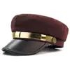 Chapéu de Moda Beret de Couro PU com Acabamento Dourado Topo Plano Algodão Versátil Respirável Chapéu Octogonal Bico de Pato