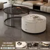 Mesa de Centro, Lujo Ligero, Simple y Moderna, para Sala de Estar, Apartamento Pequeño, Estilo Nórdico, Mesa Auxiliar Redonda Pequeña de Mármol y Roca