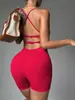 Body Sem Costura Roupa de Yoga para Mulheres Alças Finas Cruzadas Costas Bonitas Body Cintura Alta Levanta Bumbum Traje Esportivo Justo