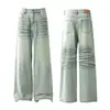 Nb123 Jeans Americano High Street Unissex High-End Lavado Nostálgico com Design de Bigode de Gato Rasgado Jeans Largo Cruzado