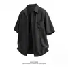 Camisa de Manga Corta Estilo Old Money para Hombre, Camisa Lavada Imitación Lino Retro Americana, Top Casual de Verano Estilo Japonés Holgado