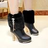 Botas Cortas Peludas Nuevas de Invierno, Botas de Nieve Cálidas, Tacones Altos para Mujer, Tacones Gruesos, Botas de Plataforma Impermeables, Botas para Mujer con Borla de Pedrería