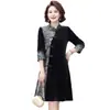 Nuevo Vestido Estilo Chino para Mamá para Primavera y Otoño, Adecuado para Mujeres de Mediana Edad de 50-60 Años, Vestido Elegante para Damas Ricas, Nuevo Modelo Delgado Adelgazante