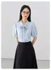 Blusa de Gasa Azul para Mujer, Adecuada para Primavera y Otoño, Atuendo Profesional para el Trabajo, Ropa Interior, Camisa de Manga Larga para Personal Docente