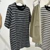 Camiseta de Manga Corta con Cuello Redondo y Bloques de Color de Rayas Blancas y Negras para Mujer, Primavera/Verano 2026, Top Holgado Casual Elegante, Camiseta Básica para Mujer