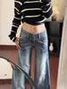 Jeans azules de pierna ancha estilo americano para mujer, nuevo modelo de verano, de tiro bajo, corte holgado, adelgazantes, pantalones ligeramente acampanados para chicas petite