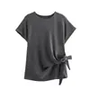Fabricante Mayorista de Ropa para Mujer Transfronteriza 2025 Top con Cuello Redondo de Manga Corta Adornado Falda Midi Conjunto Suave