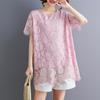 Stock Real Japonés y Coreano Talla Grande Multicolor Artístico Holgado Adelgazante Encaje de Pestañas Encaje Top para Mujeres