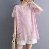Toma Real de Blusa Artística Suelta Adelgazante Casual Simple de Encaje de Pestañas Multicolores de Talla Grande Japonesa y Coreana para Mujer 2025