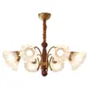 Araña de sala de estar retro americana, vidrio de flor de lirio del valle romántico francés, accesorio de iluminación de madera maciza vintage de alta gama para dormitorio y comedor