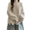 Suéter de renda estiloso com laço 3D para mulheres, nova coleção outono/inverno 2026, plus size, caimento relaxado, efeito emagrecedor e com um design de ombro que valoriza.